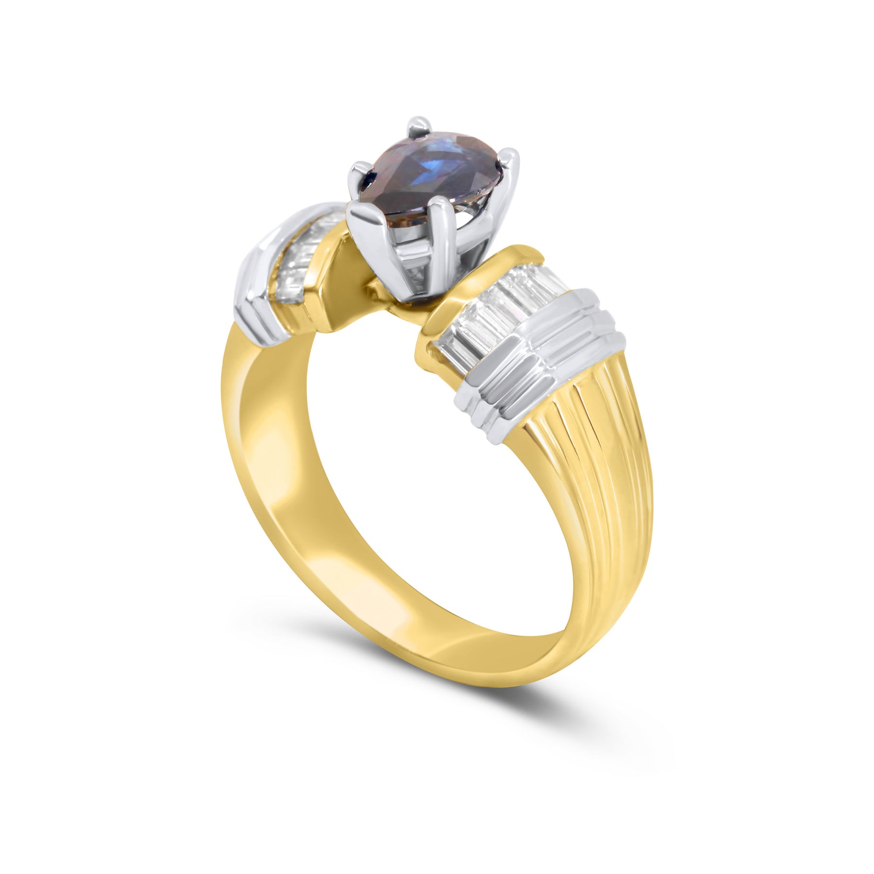 Mixed Metal Ribbed Sapphire Ring