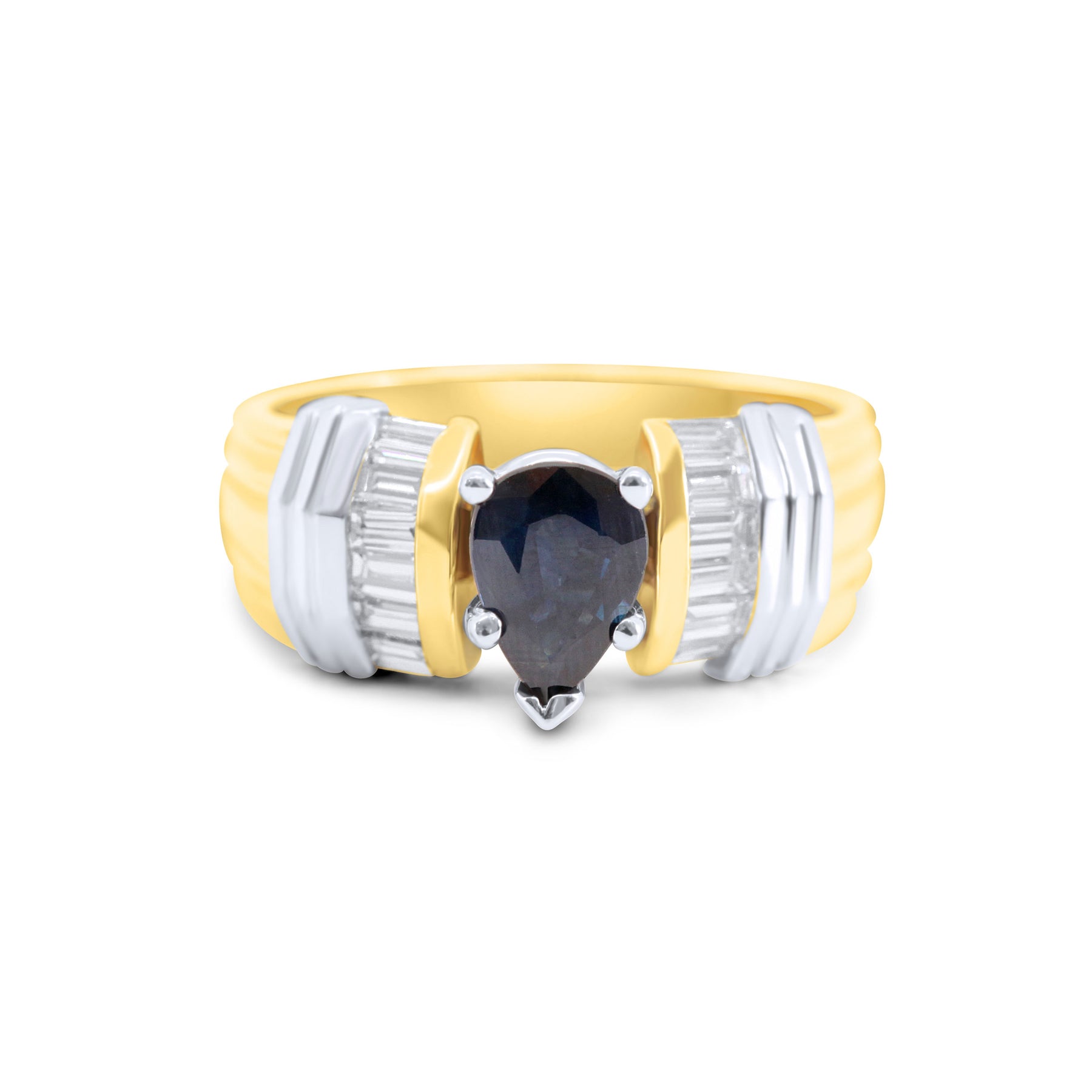 Mixed Metal Ribbed Sapphire Ring