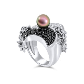 Moon and Stars Pearl Cocktail Ring