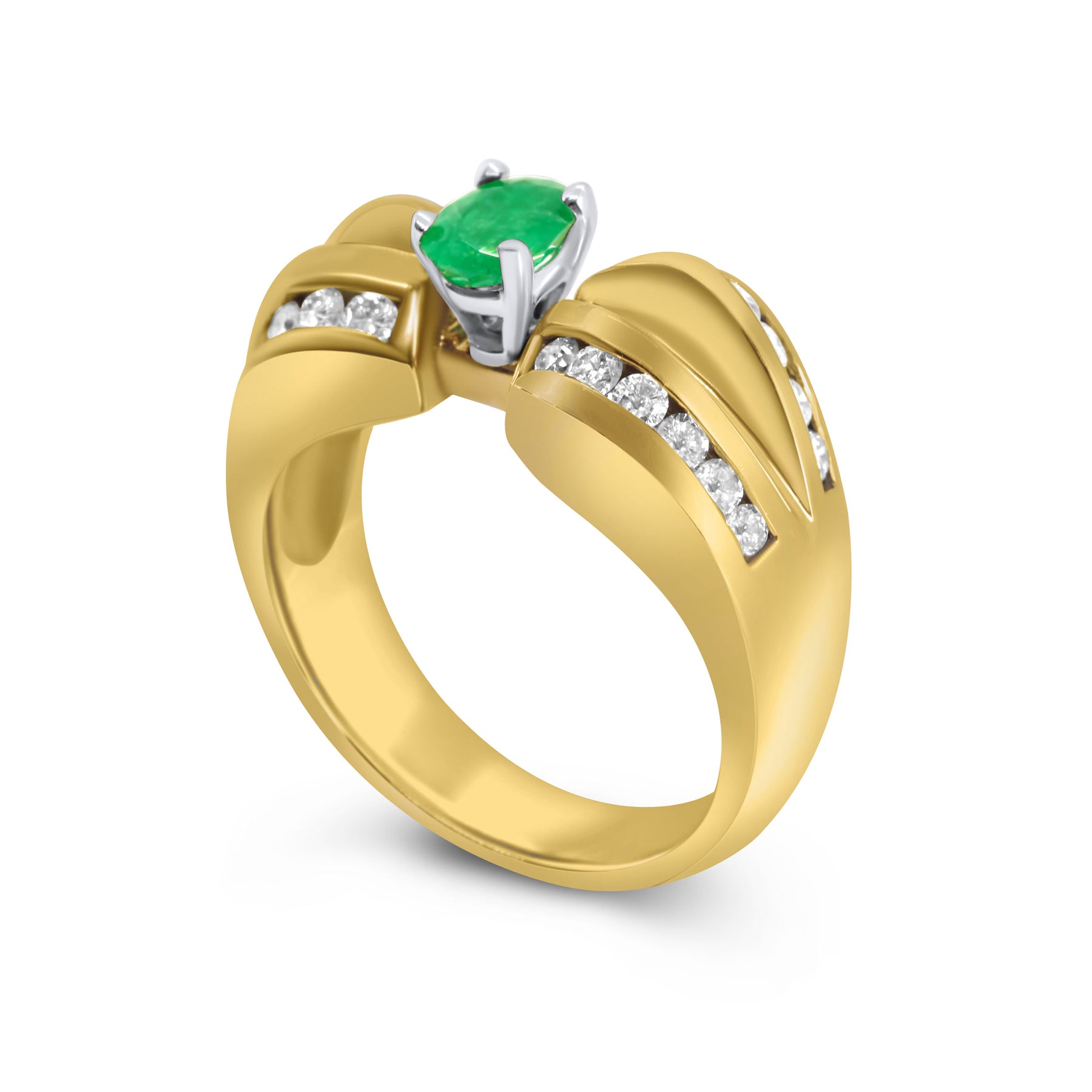 Mixed Metal Raised Emerald Ring